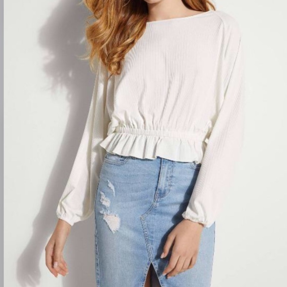 Guess Cream Sunset Ribbed LS Cary Top Sz L